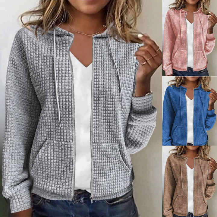 Damen Kapuzenjacke mit Waffelstruktur, Reißverschluss und Eingrifftaschen Echoarchiv