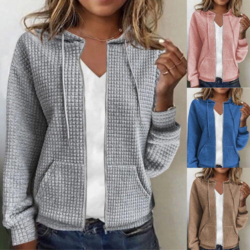 Damen Kapuzenjacke mit Waffelstruktur, Reißverschluss und Eingrifftaschen Echoarchiv