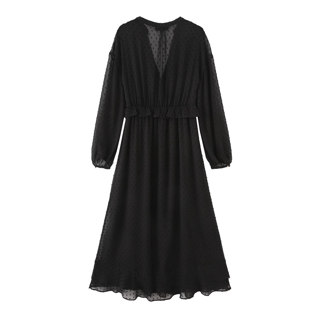 Damen nan luftiges Chiffon Midikleid mit V-Ausschnitt und Volantbund Echo Archiv