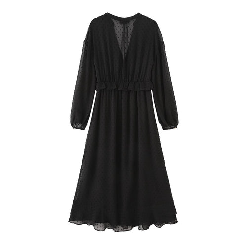 Damen nan luftiges Chiffon Midikleid mit V-Ausschnitt und Volantbund Echo Archiv