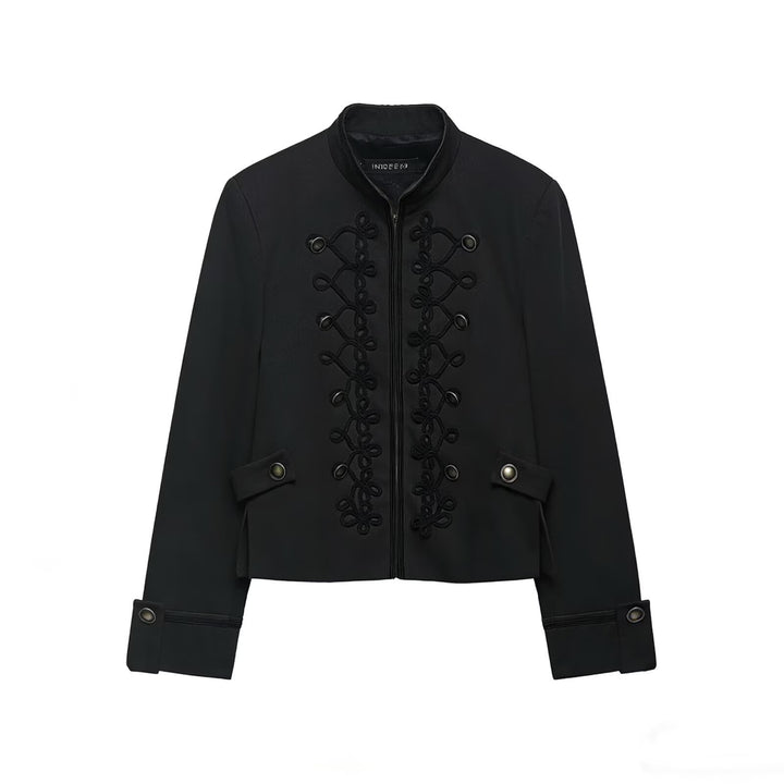 Damen Cropped-Militärjacke mit Stehkragen und dekorativer Kordelapplikation Echo Archiv
