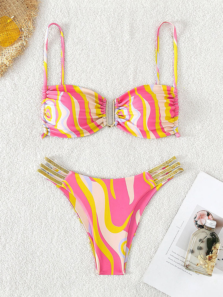 Damen Buntes Mix-Media Bikini Top mit verstellbaren Trägern von Echo Archiv