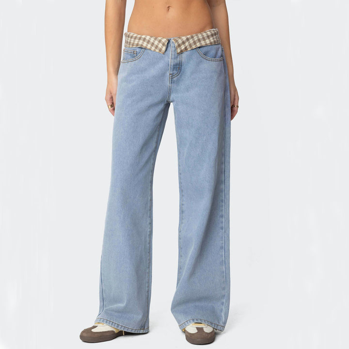Damen nan weite Schlagjeans mit umgeschlagenem Karobund und klassischem Five-Pocket-Schnitt Echo Archiv
