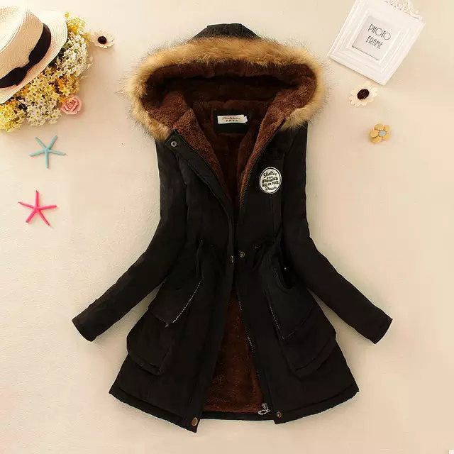 Damen nan taillierter Parka mit Teddyfutter, Tunnelzug und Kunstfellkapuze Echo Archiv