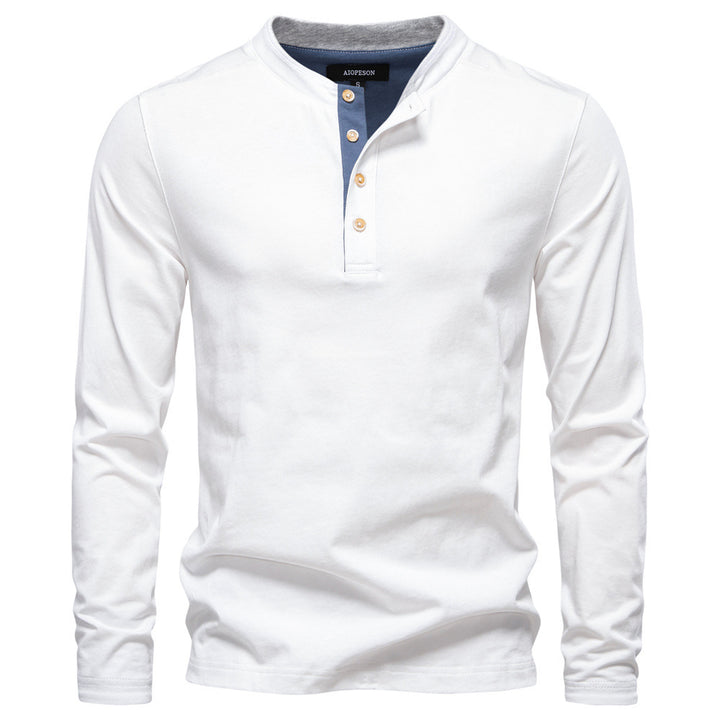 Herren nan legeres Baumwoll-Langarmshirt mit kurzer Knopfleiste und Stehkragen Echo Archiv