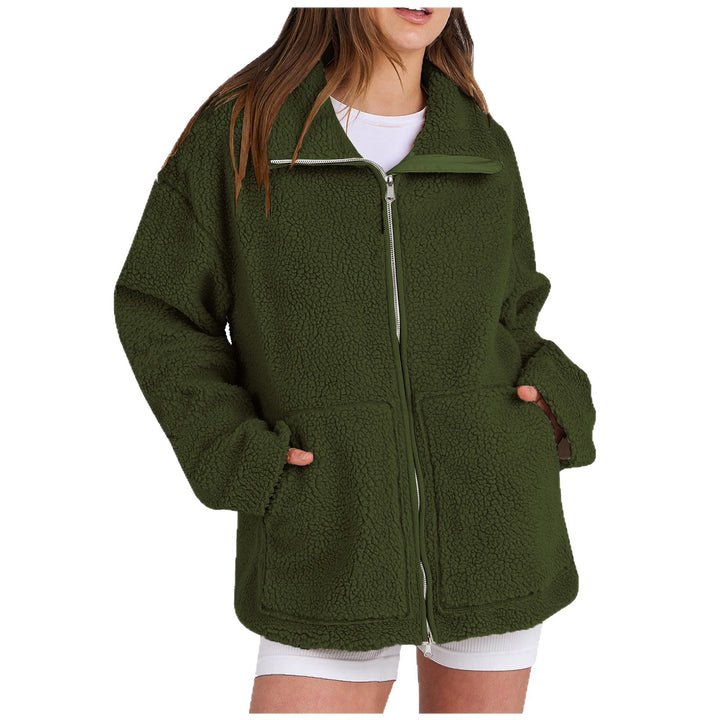 Damen nan oversized Teddyfelljacke mit Stehkragen Reißverschluss und aufgesetzten Taschen Echo Archiv