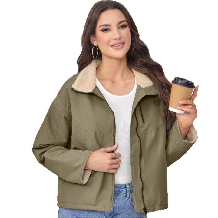 Damen Leichte gefütterte Übergangsjacke mit Stehkragen und Teddyfutter Echoarchiv