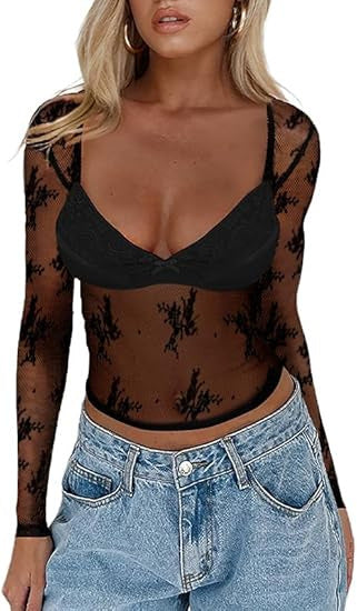 Damen Transparente Spitzenbluse mit eleganten Details Echo Archiv