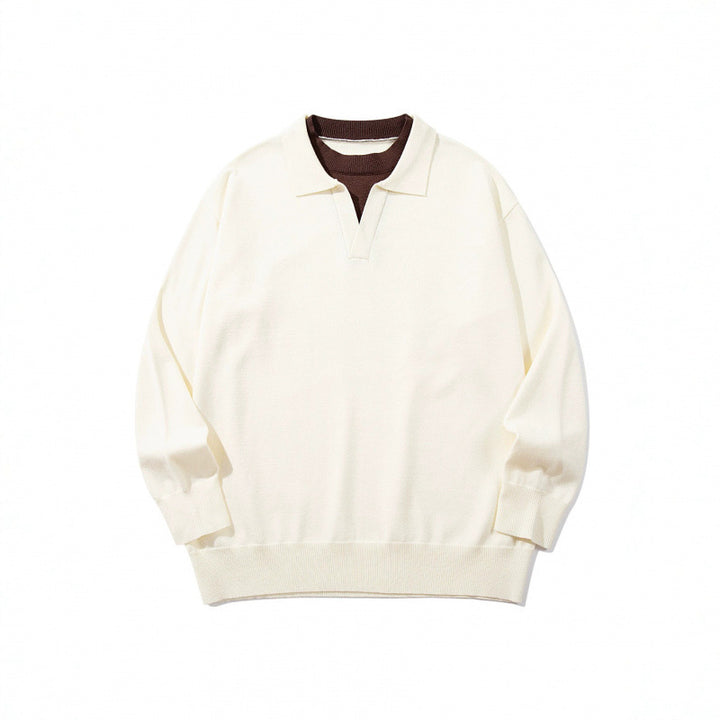 Unisex Oversize-Feinstrickpullover mit offenem Henley-Ausschnitt und kontrastiertem Innenkragen Echo Archiv