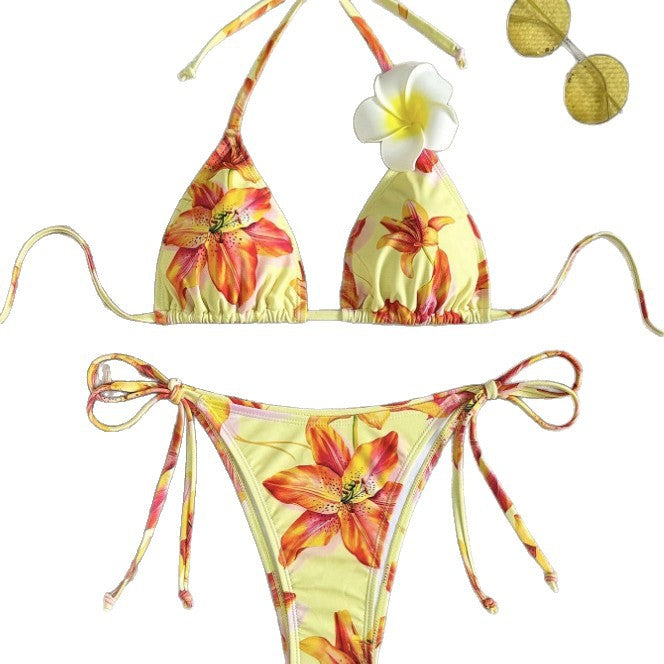 Damen Triangel-Bikini mit floralem Design und verstellbaren Seitenschnürungen Echo Archiv
