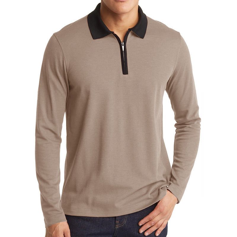 Herren Langarm-Polo mit stylischem Reißverschluss und kontrastierendem Kragen Echoarchiv
