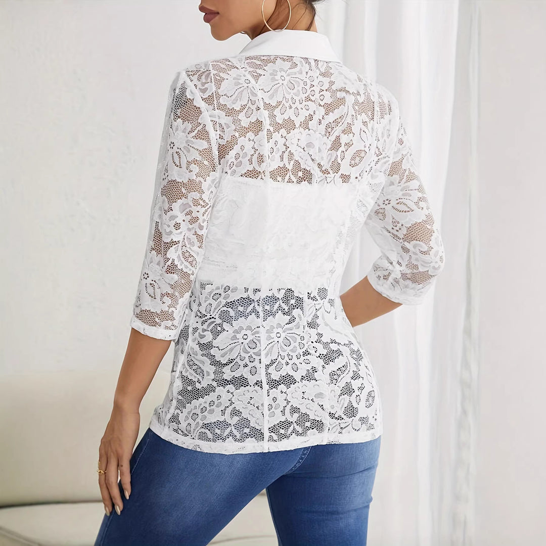 Damen nan taillierter Longblazer mit Spitzeneinsätzen und Reverskragen Echo Archiv