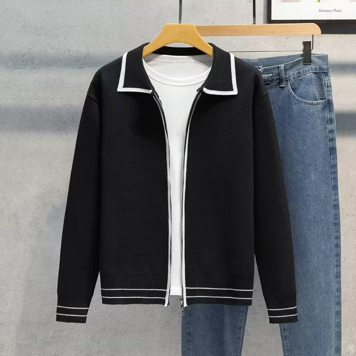 Damen Modische Strickjacke mit Reißverschluss und Kontrastdetails Echoarchiv