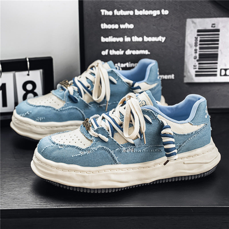 Damen denim-Plateau-Sneaker mit kontrastnähten, wattierter Wellenlaufsohle und verzierten Schnürdetails Echo Archiv