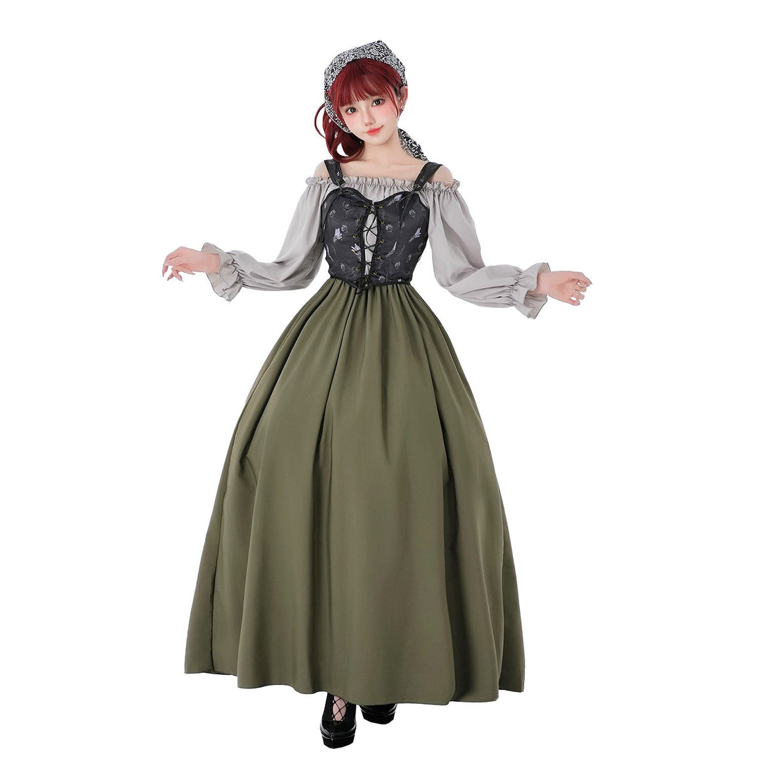 Damen Vintage Festkleid mit romantischen Rüschendetails und Puffärmeln Echo Archiv