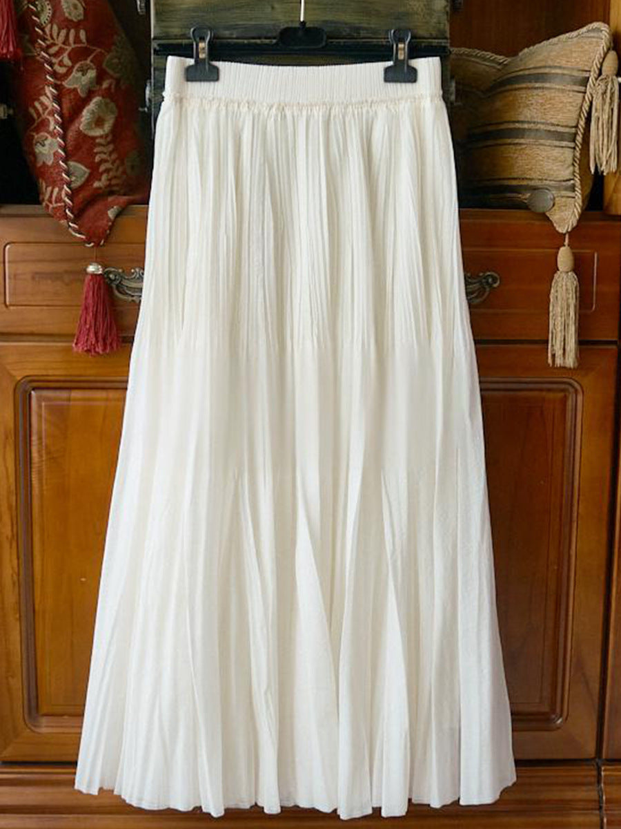 Damen langer plissierter Maxirock mit hohem Elastikbund und mehrlagiger Chiffon‑Optik Echo Archiv