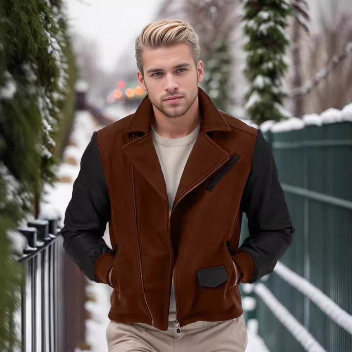Herren modische Fleece-Kombijacke mit Lederakzenten Echoarchiv