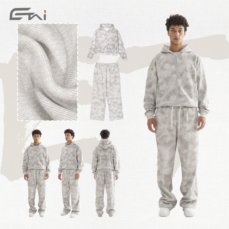 Damen Loungewear-Set aus French-Terry mit Cropped-Reißverschluss-Hoodie und weit geschnittener Sweatpant Echo Archiv