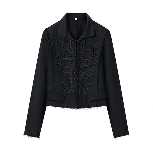 Damen Gekürzte Militärinspirierte Jacke mit Tressenapplikation und fransigem Saum Echo Archiv