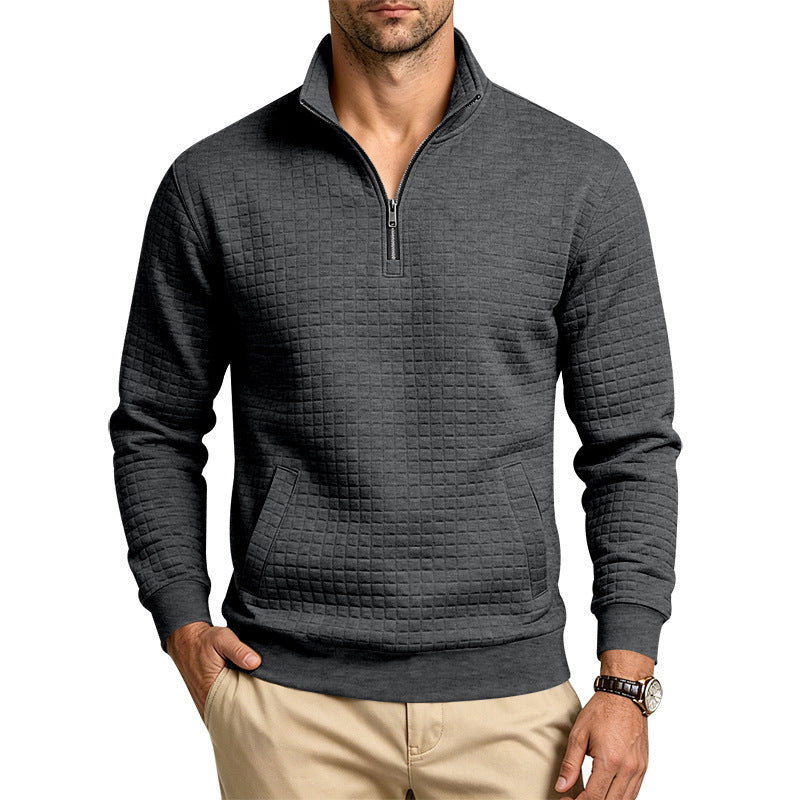 Herren Gesteppter Halbzip-Sweat mit Stehkragen und Kängurutasche Echoarchiv