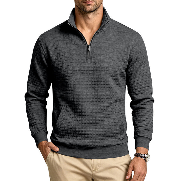 Herren Gesteppter Halbzip-Sweat mit Stehkragen und Kängurutasche Echoarchiv