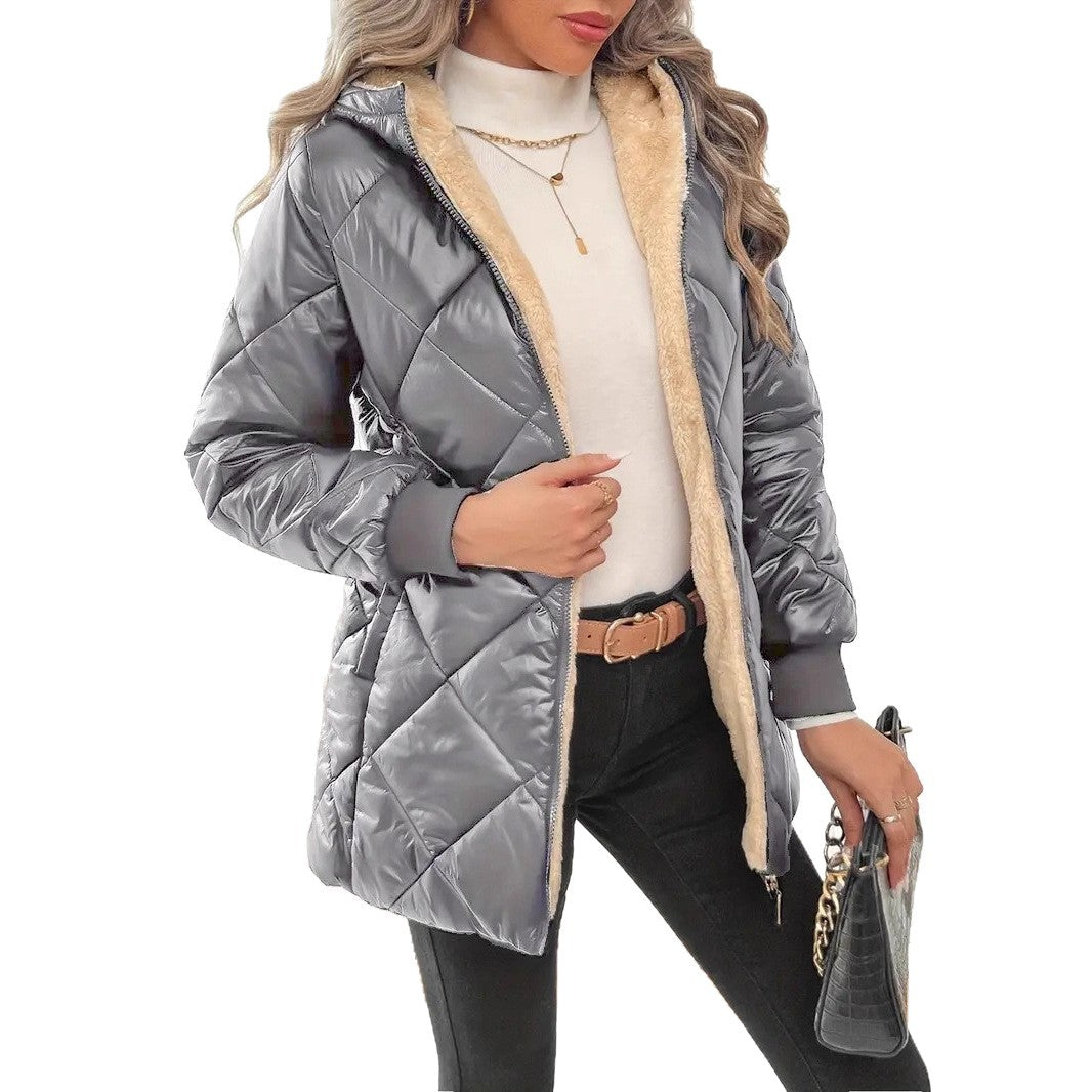 Damen Steppjacke mit Teddyfutter und Kapuze – Célinea