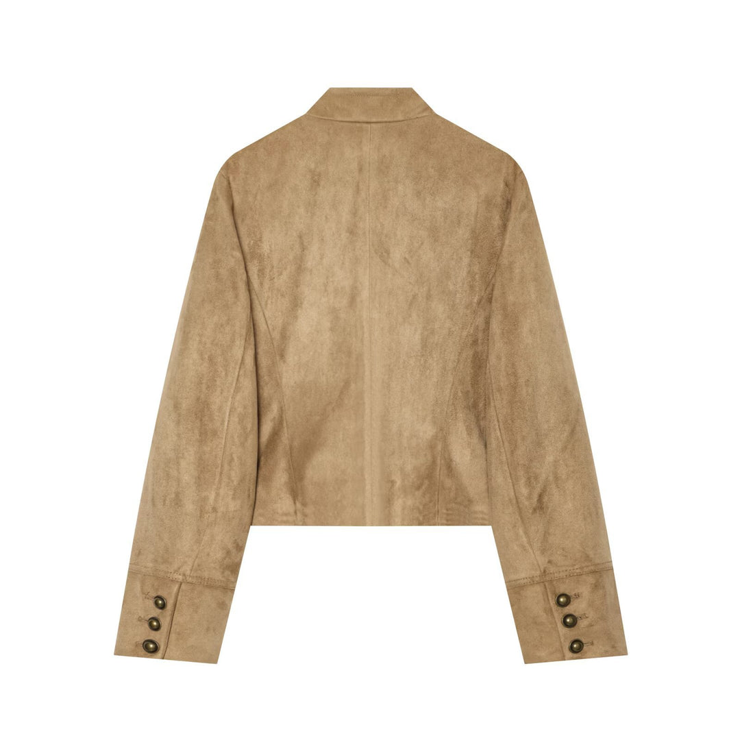 Damen Kurzblouson im Militärstil aus Velourslederoptik mit Reihen-Messingknöpfen Echo Archiv