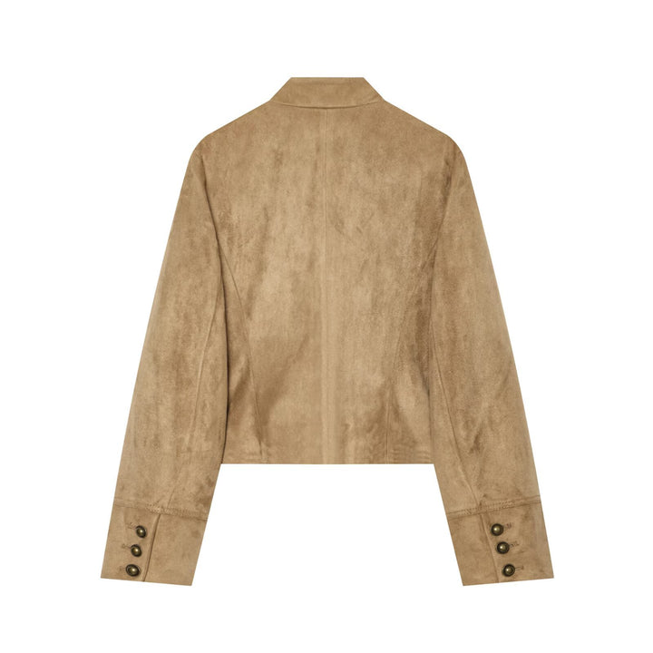 Damen Kurzblouson im Militärstil aus Velourslederoptik mit Reihen-Messingknöpfen Echo Archiv