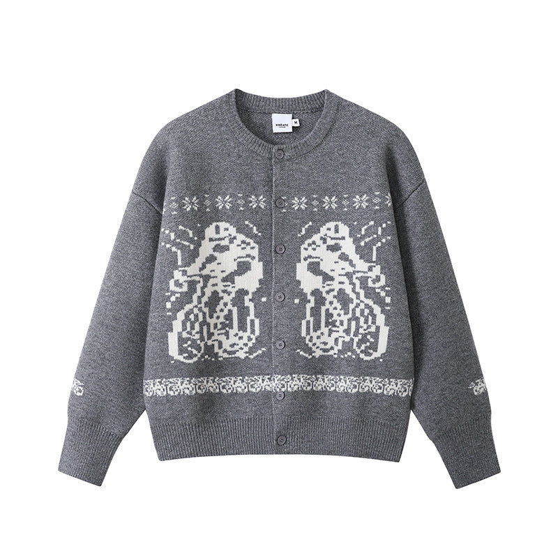 Damen Gemütlicher Grobstrickpullover mit grafischem Motiv Echoarchiv