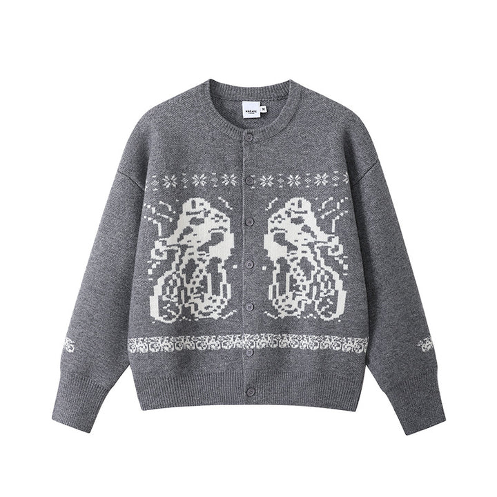 Damen Gemütlicher Grobstrickpullover mit grafischem Motiv Echoarchiv