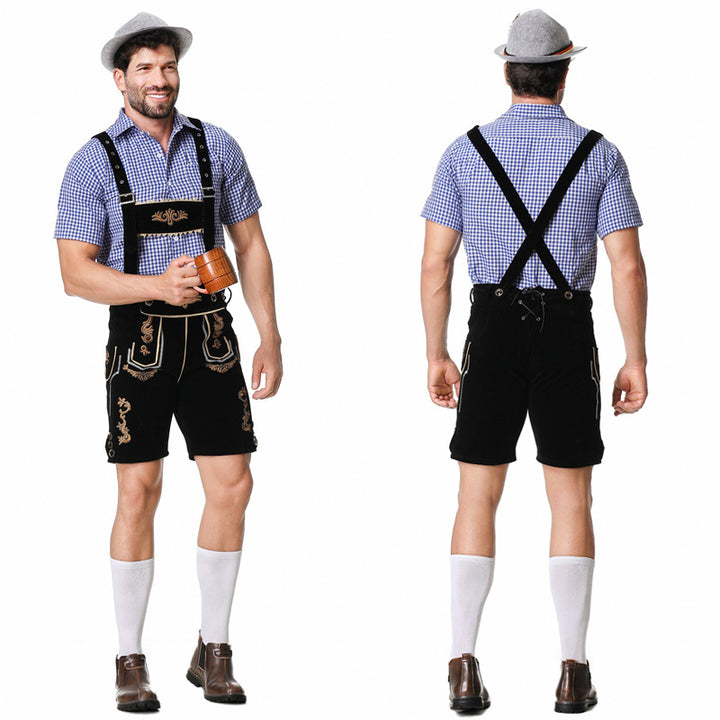 Herren nan traditionelle kurze Trachtenlederhose mit aufwendiger Stickerei und verstellbaren Trägern Echo Archiv