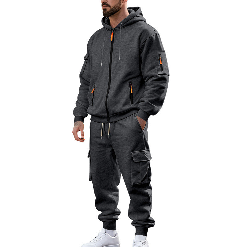 Herren nan urbanes Funktions-Cargo-Sweatset mit Kapuzenjacke, Reißverschlusstaschen und konisch zulaufender Cargo-Jogger Echo Archiv