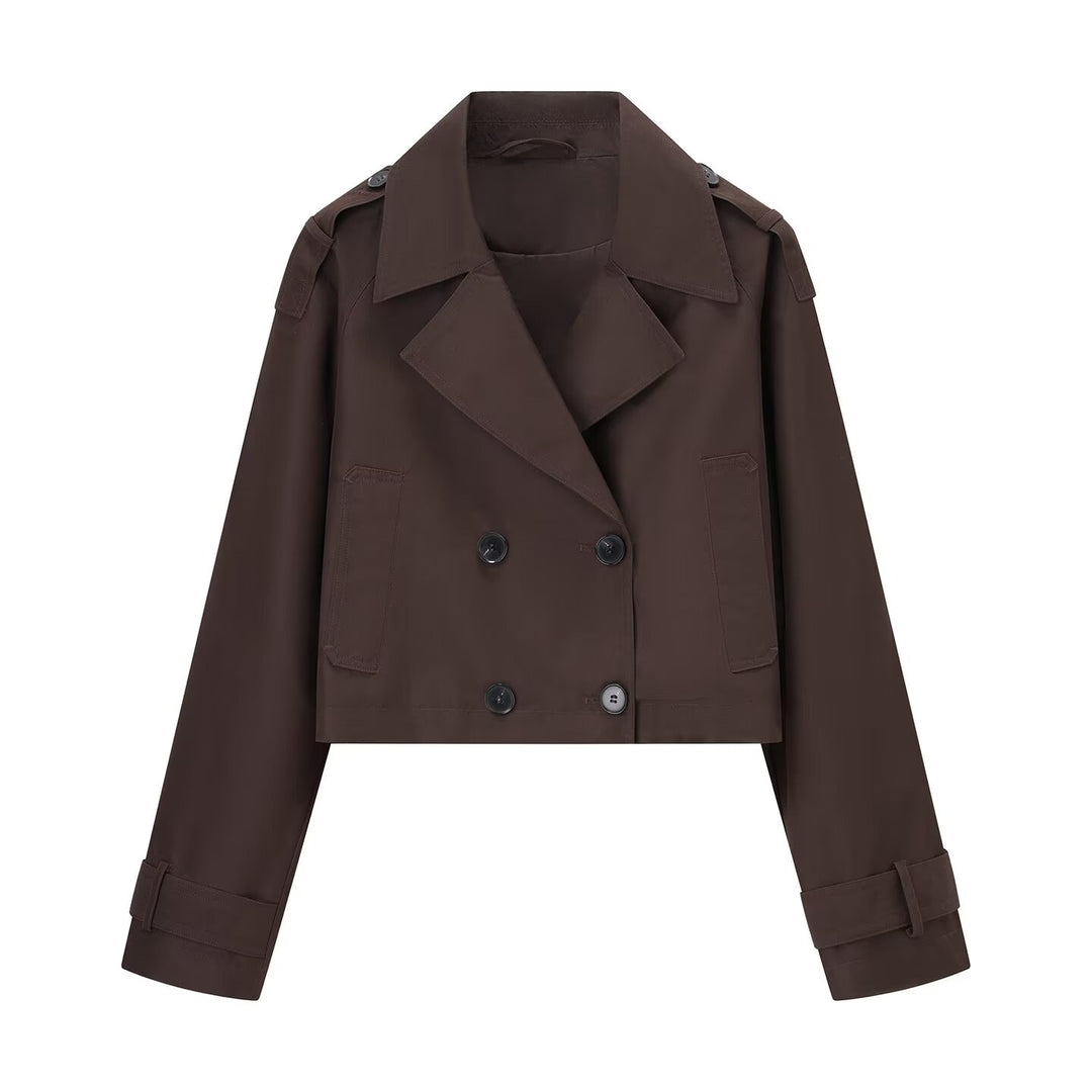 Damen nan kurz geschnittener Trenchcoat mit doppelter Knopfleiste und Schulterklappen Echo Archiv