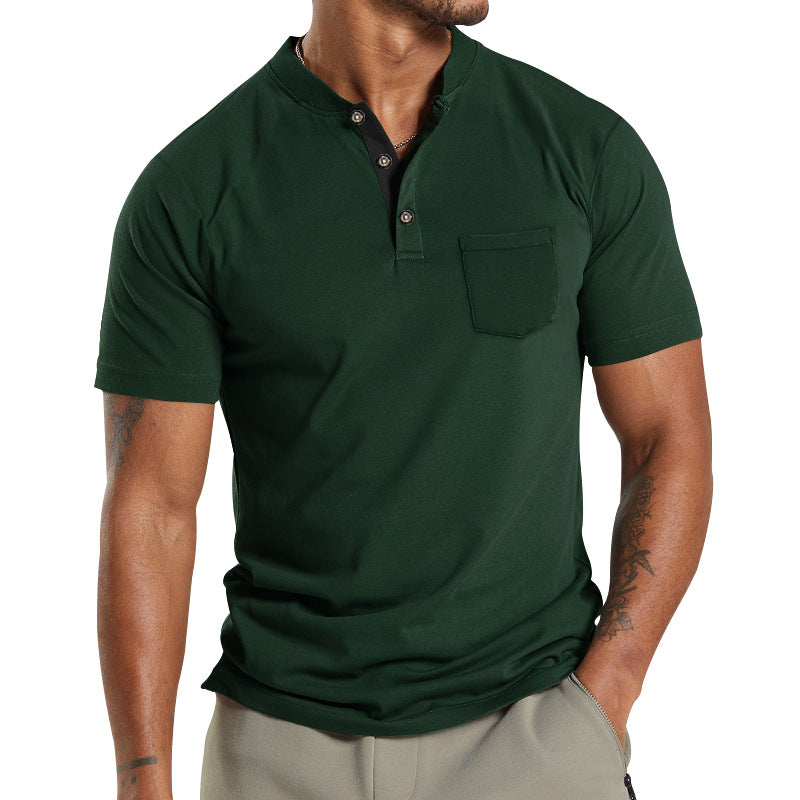 Herren Kurzarm-Henley-T-Shirt mit praktischer Brusttasche und modernem Kragen Echoarchiv