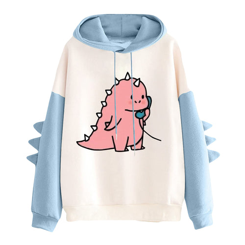 Damen Kapuzenpullover mit niedlichem Frosch-Motiv, Kängurutasche und volumigen Ärmelapplikationen – Auréline