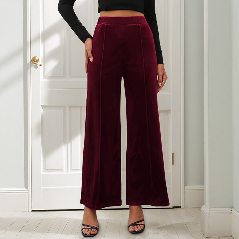 Damen Samt-Palazzohose mit hoher Taille und weitem Bein Echoarchiv