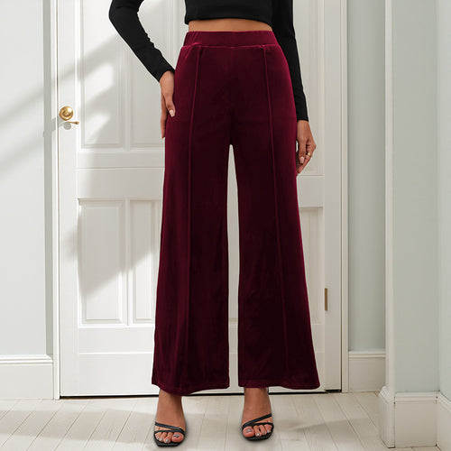 Damen Samt-Palazzohose mit hoher Taille und weitem Bein Echoarchiv