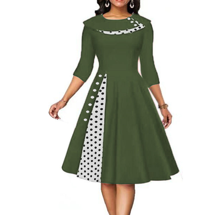 Damen Vintage Elegantes Kleid mit einzigartigem Polka-Dot-Design und ausgestelltem Rock – Élara