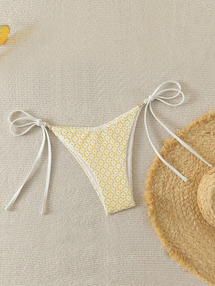 Damen Bikinihose mit seitlichen Bindebändern und floralem Muster Echo Archiv