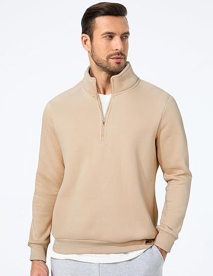 Herren nan halbzip Pullover aus schwerer Baumwollmischung mit hohem Stehkragen und gerippten Bündchen Echo Archiv