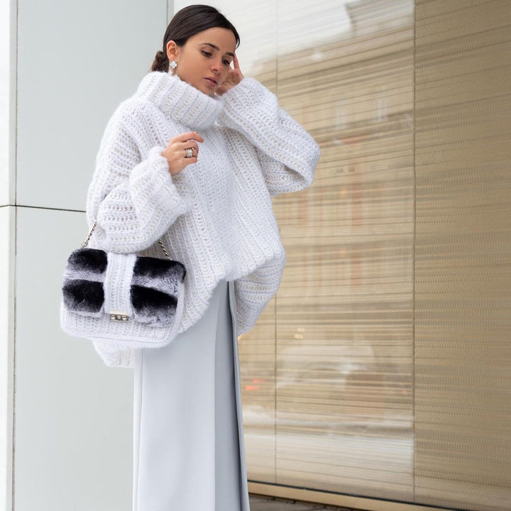 Damen Oversized Grobstrick-Rollkragenpullover mit voluminösen Ärmeln Echoarchiv