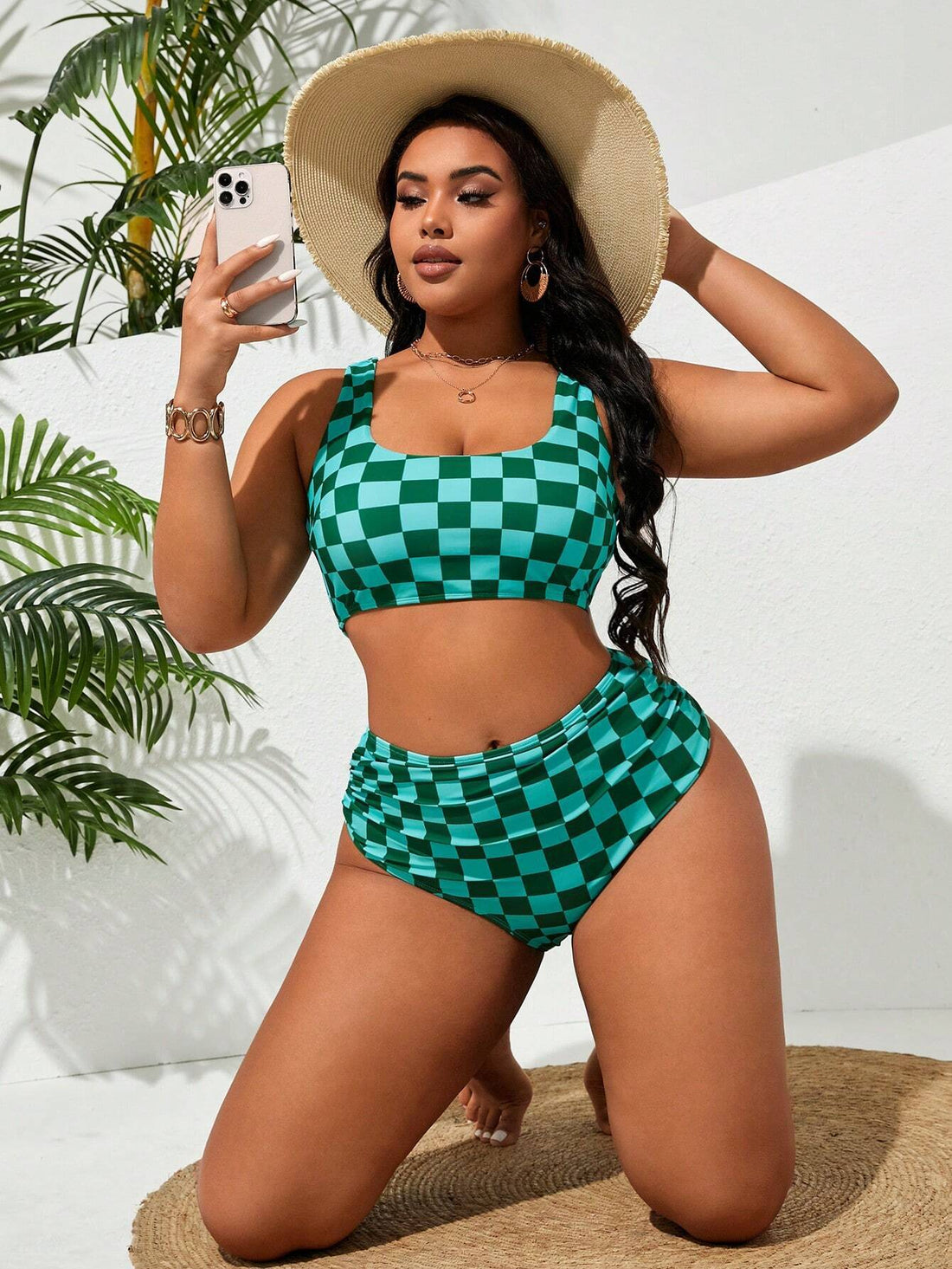 Damen Hochtailliertes Bikini-Set mit kariertem Design – Maréssa