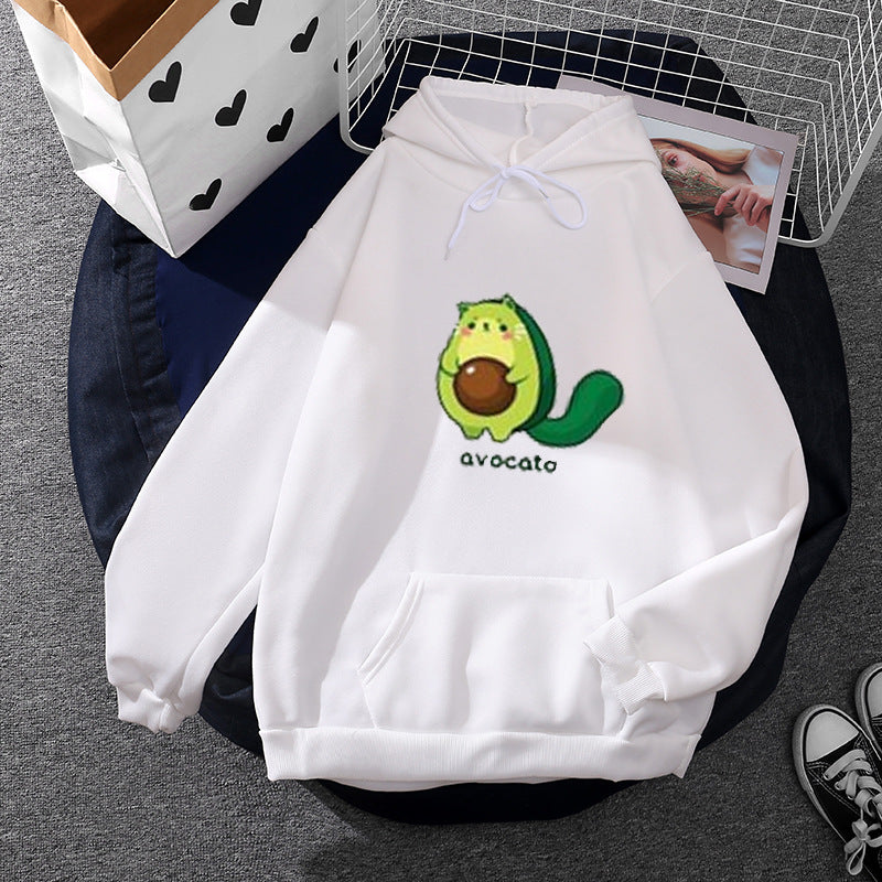 Damen Oversize-Fleecehoodie mit weichem Innenfutter, Kängurutasche und Avocato-Cartoonmotiv – Auréline