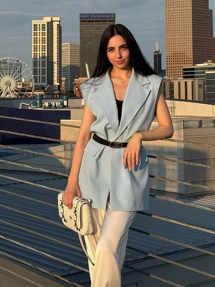 Damen Ärmellose Longblazer-Weste mit betonter Schulterpartie und Taillenform Echoarchiv