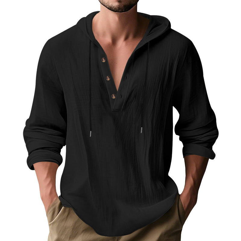 Herren lässiges Langarm-Hoodie mit Knopfleiste und Echoarchivrnem Schnitt Echoarchiv