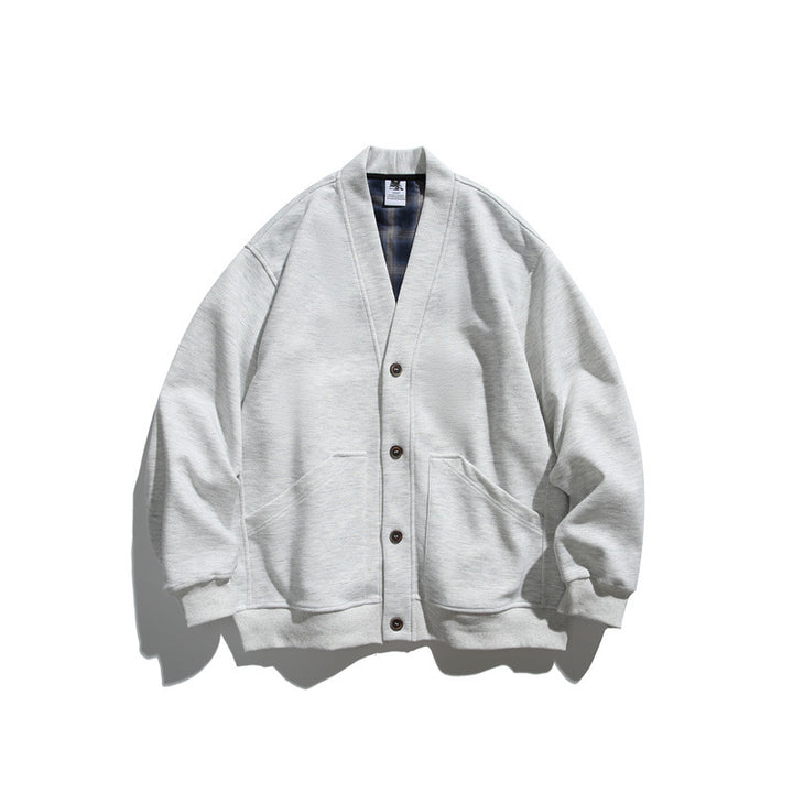 Unisex Oversize-Cardiganjacke aus schwerem French-Terry mit V-Ausschnitt und aufgesetzten Eingrifftaschen Echoarchiv