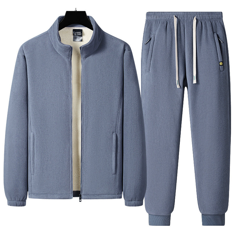 Herren dreiteiliges Fleece-Set mit wattierter Weste, Stehkragenjacke und Jogginghose – Marzano