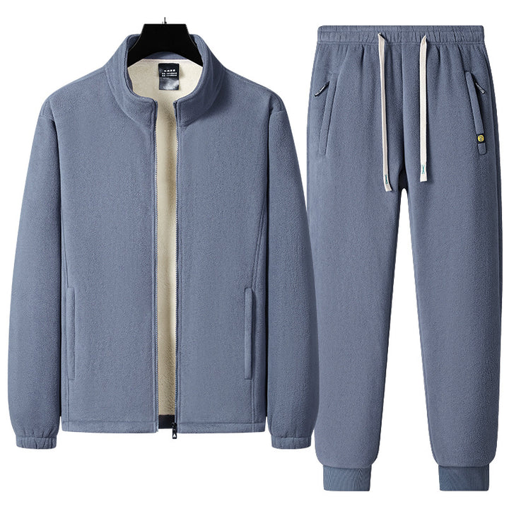Herren dreiteiliges Fleece-Set mit wattierter Weste, Stehkragenjacke und Jogginghose – Marzano