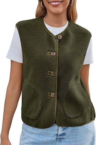 Damen Teddy-Fleece-Weste mit Rundhalsausschnitt und Knopfverschluss Echo Archiv