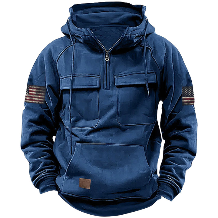 Herren nan Kapuzenpullover mit Halbzip, Cargo-Brusttaschen und Kängurutasche Echo Archiv